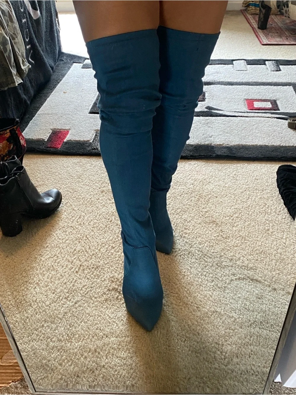 Blue Over-the-Knee Pointed Toe Stiletto Boots denim